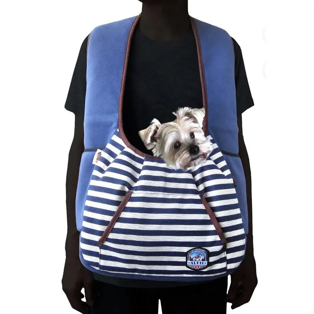 ALFIE 3 Mountain Rescue Service Dog Front Sling Carrier Navy White Stripe